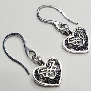 NWT (10 Available) Stainless Steel French Hook Filigree Heart Charm Earrings